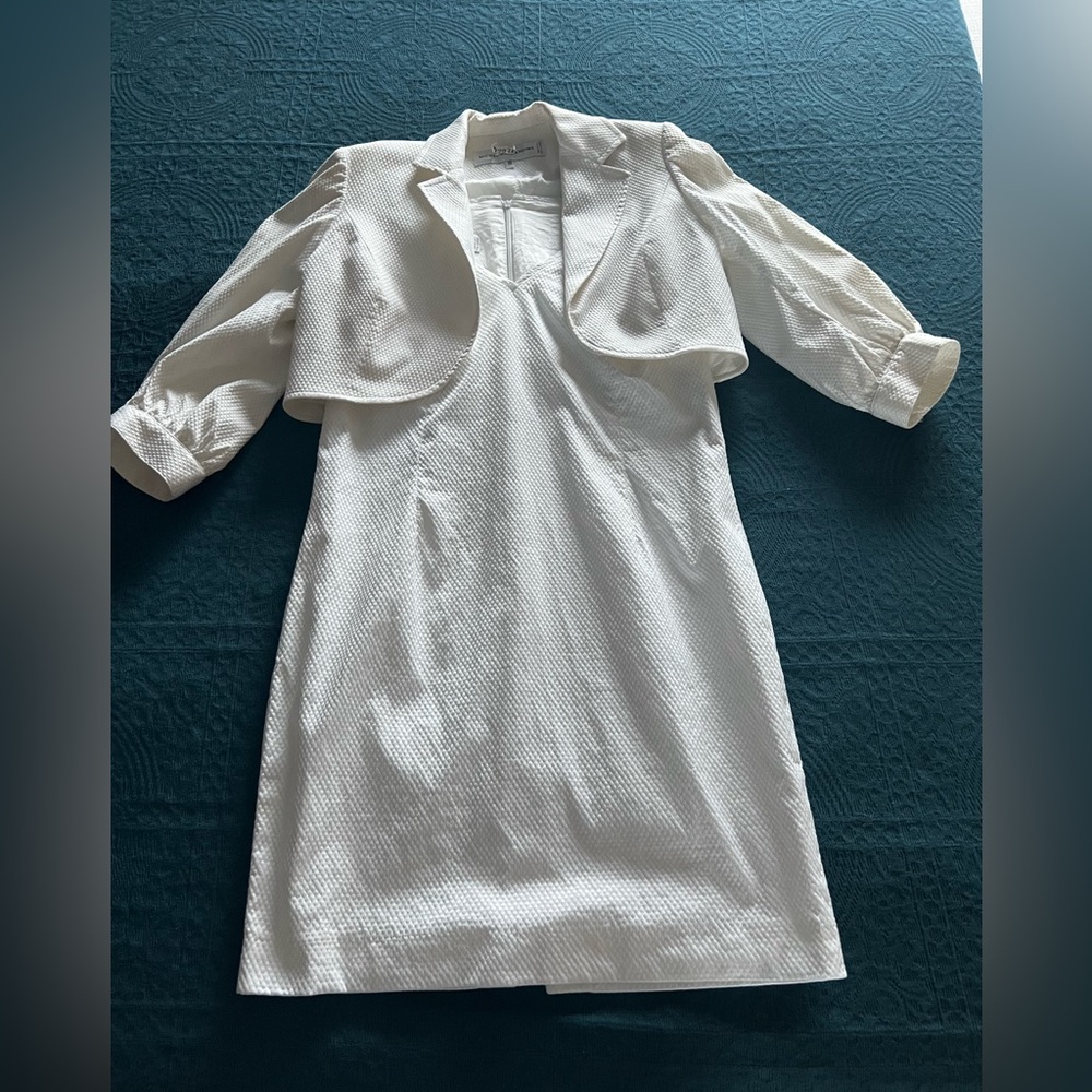Vintage Y2K Rare Michel Desjardins Cream White Textured Dress Bolero Jacket